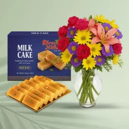 Milk Cake from Shree Mithai with Mixed Flower Arrangement 1