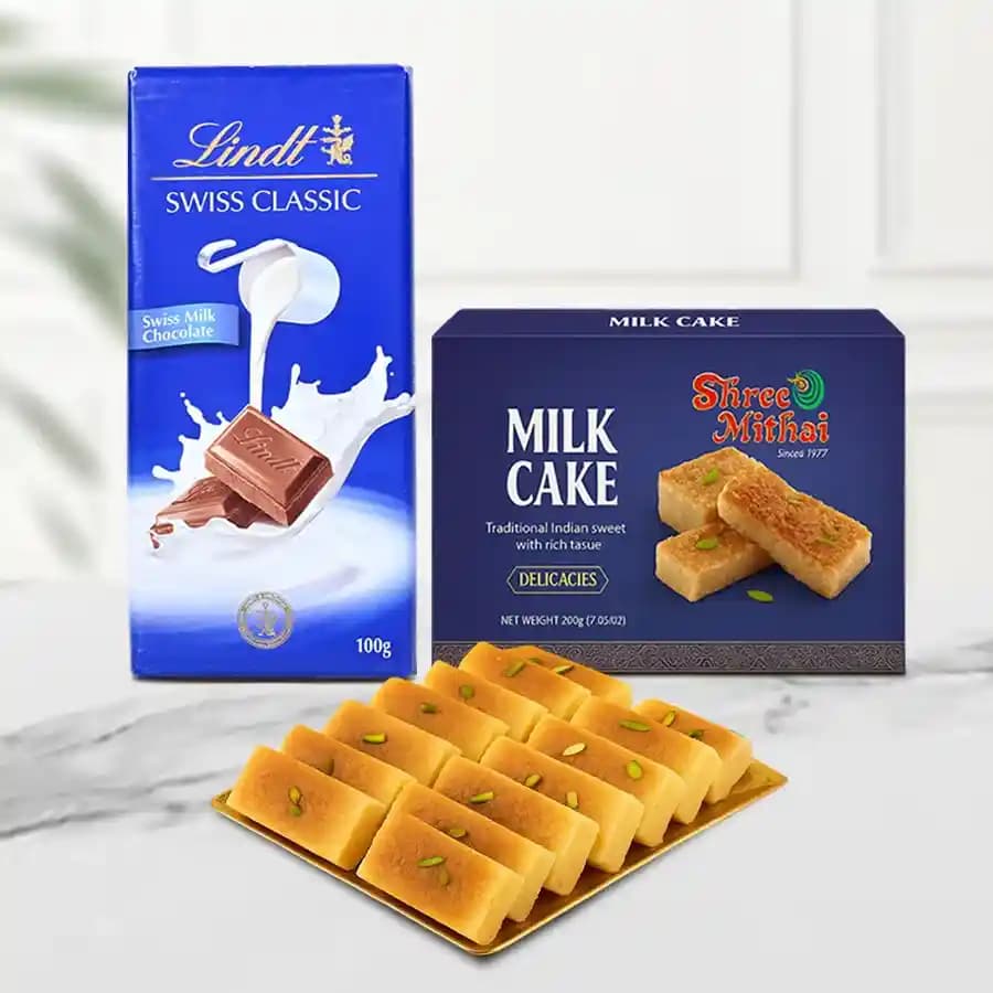 Milk Cake from Shree Mithai with Lindt Excellence Chocolate Bar