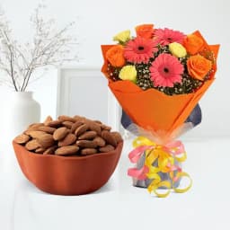 Royal Almond Treat from Shree Mithai with Seasonal Flower Bouquet 1