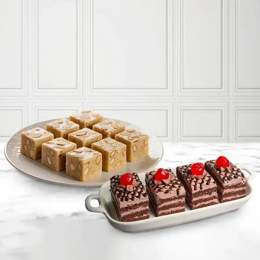 Royal Almond Treat from Shree Mithai with Chocolate Pastry