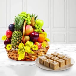 Royal Almond Treat from Shree Mithai with Fresh Fruit Basket 1