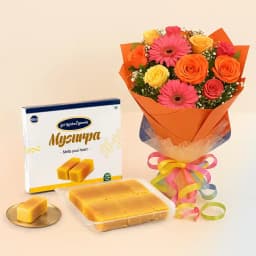 Mysurpa from Sri Krishna Sweets with Seasonal Flower Bouquet 1