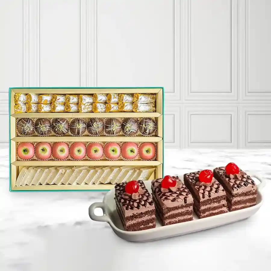 Assorted Sweets from Adyar Ananda Bhawan with Chocolate Pastry