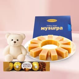 Mysurpa from Sri Krishna Sweets with Teddy N Ferrero Rocher Chocolate Pack 1