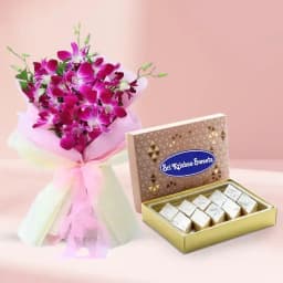 Badam Kathli from Sri Krishna Sweets with Orchid Bouquet 1