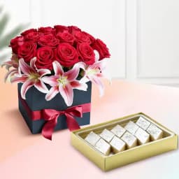 Badam Kathli from Sri Krishna Sweets with a Designer Flower Arrangement 1