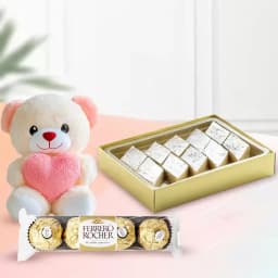 Badam Kathli from Sri Krishna Sweets with Teddy N Ferrero Rocher Chocolate Pack 1