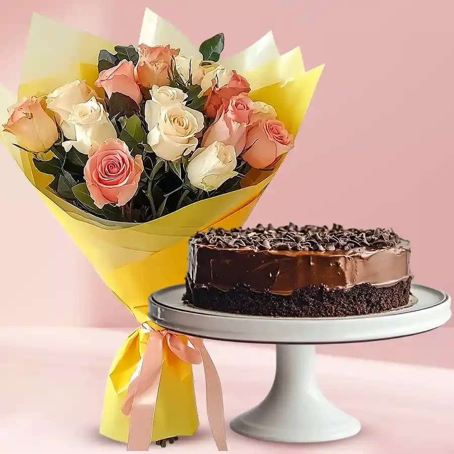 Combo of Assorted Roses N Choco Cake
