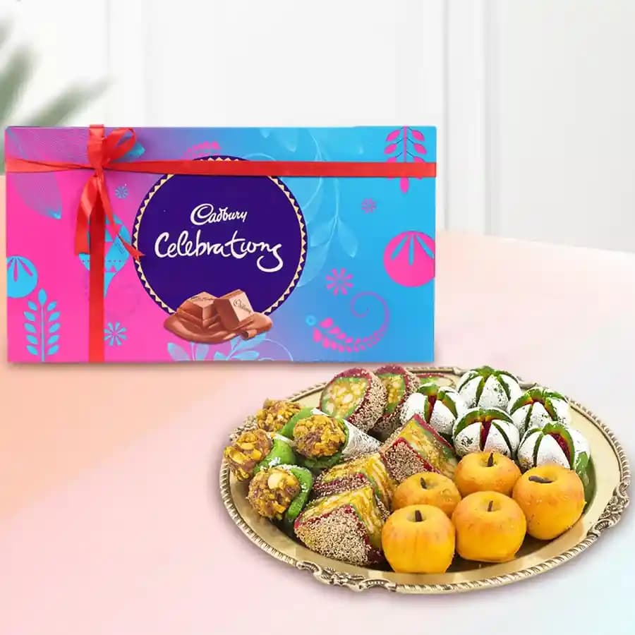 Assorted Dry Fruit Sweets from Adyar Ananda Bhawan with Cadbury Celebration