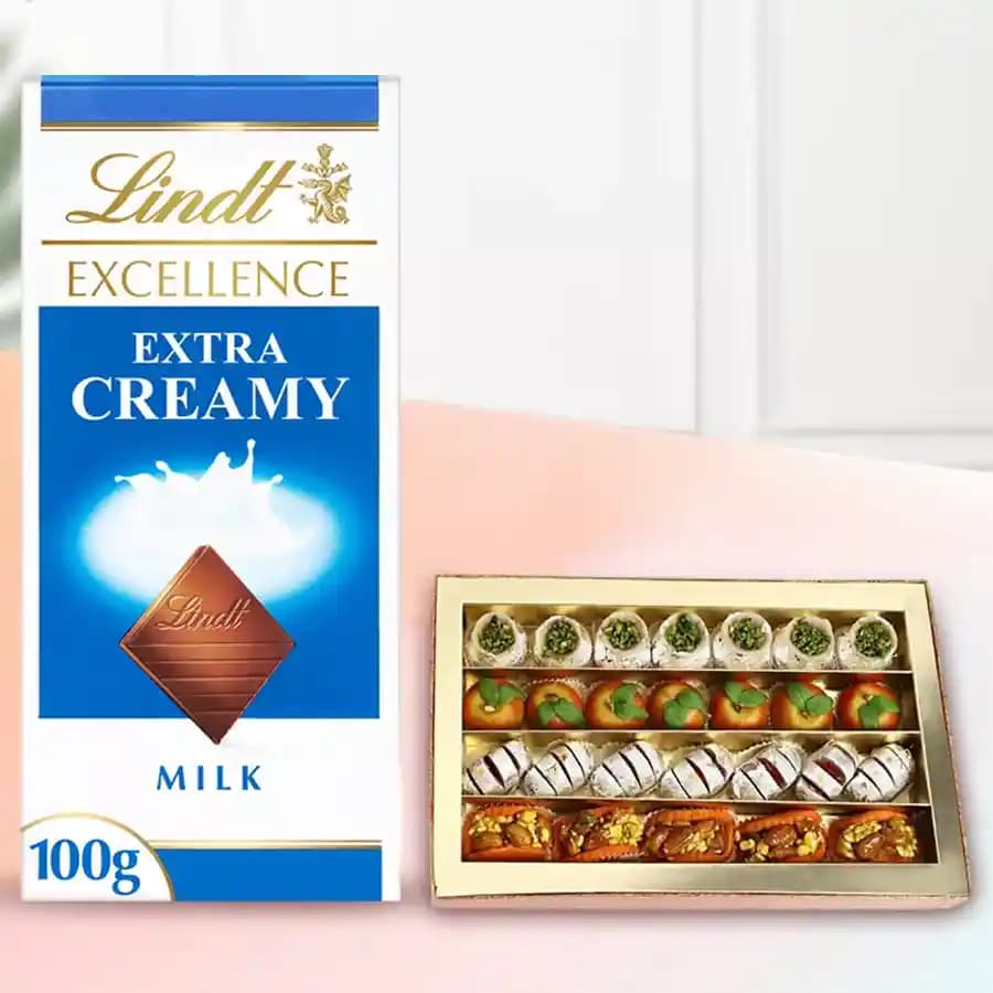 Assorted Dry Fruit Sweets from Adyar Ananda Bhawan with Lindt Excellence Chocolate Bar