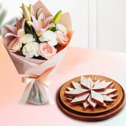 Fig Kathli from Sri Krishna Sweets with Flowers Bouquet 1