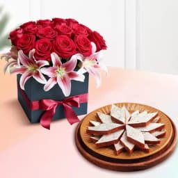 Fig Kathli from Sri Krishna Sweets with Designer Flower Arrangement 1