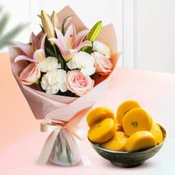 Kesar Peda from Sri Krishna Sweets with Flowers Bouquet 1