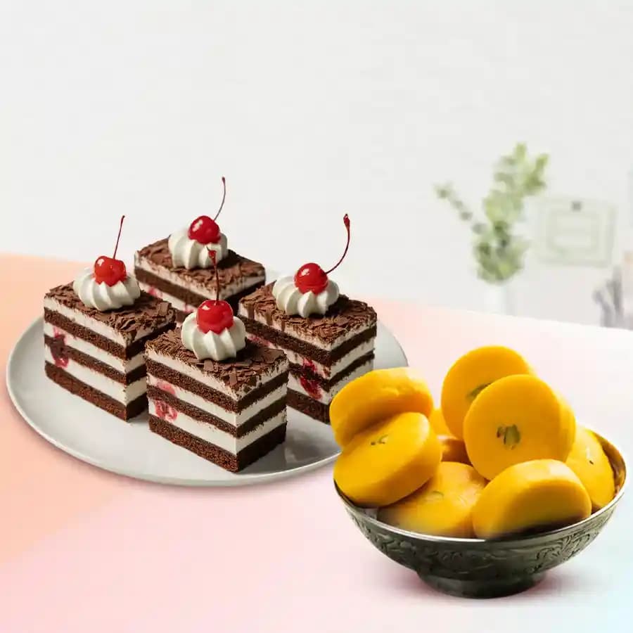 Kesar Peda from Sri Krishna Sweets with Chocolate Pastry