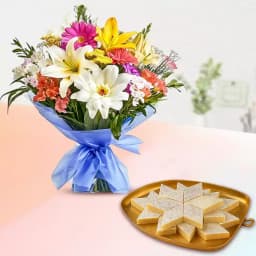 Palmsugar Kaju Kathily from Adyar Ananda Bhawan with Seasonal Flower Bouquet 1