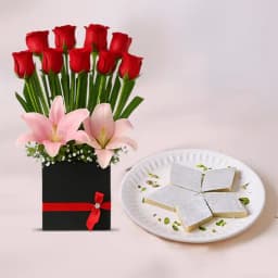 Palmsugar Kaju Kathily from Adyar Ananda Bhawan with Designer Flower Arrangement 1