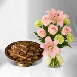 Karupatti Katli from Sri Krishna Sweets with Flowers Bouquet 1