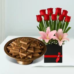 Karupatti Katli from Sri Krishna Sweets with a Designer Flower Arrangement 1