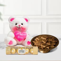 Karupatti Katli from Sri Krishna Sweets with Teddy N Ferrero Rocher Chocolate Pack 1