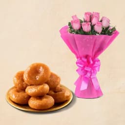 Badusha from G Pulla Reddy with Pink Rose Bouquet 1
