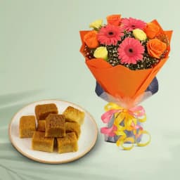 Ajmeeri Kalakand from Dadus with Seasonal Flower Bouquet 1