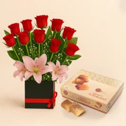 Ajmeeri Kalakand from Dadus with a Designer Flower Arrangement 1