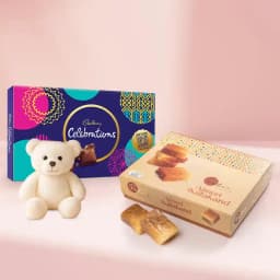 Ajmeeri Kalakand from Dadus with Teddy N Cadbury Celebration Chocolate Pack 1