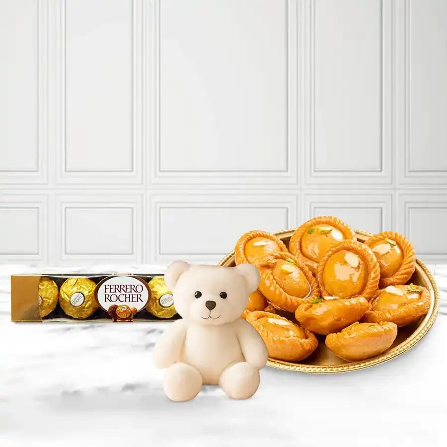 Suryakala from Dadus with Teddy N Ferrero Rocher Chocolate Pack