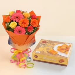 Ghee Mysorepak from Dadus with Seasonal Flower Bouquet 1