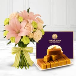 Milk Mysorepak from G Pulla Reddy with Flowers Bouquet 1