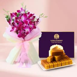Milk Mysorepak from G Pulla Reddy with Orchid Bouquet 1