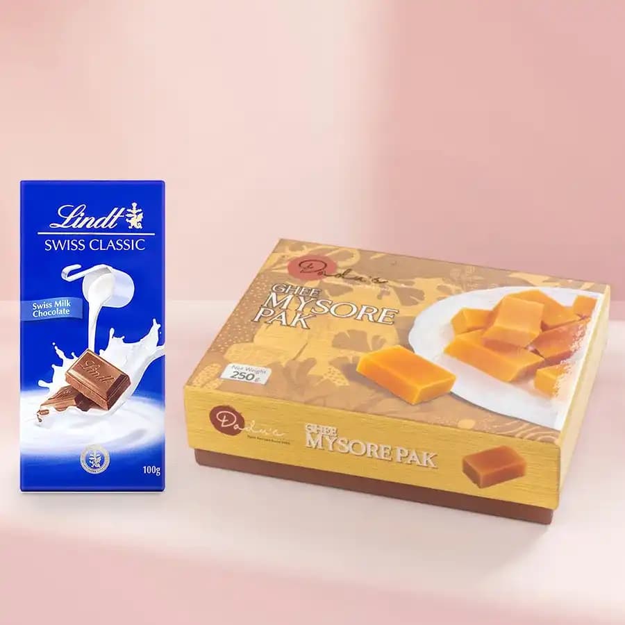 Ghee Mysorepak from Dadus with Lindt Excellence Chocolate Bar