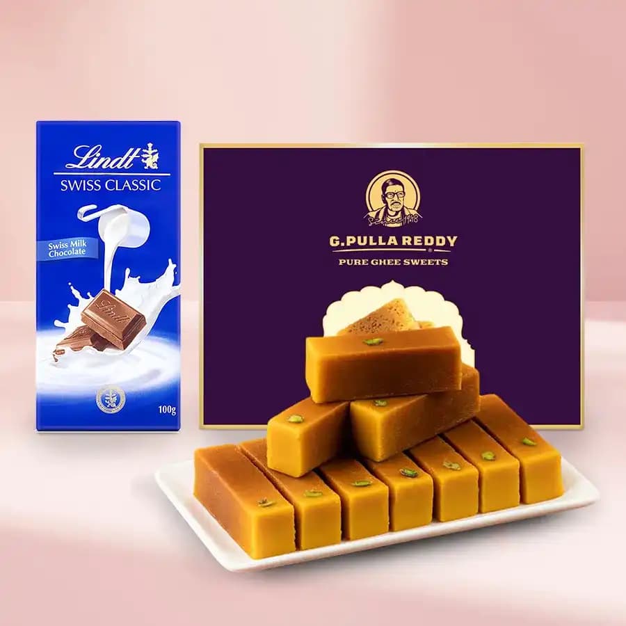 Milk Mysorepak from G Pulla Reddy with Lindt Excellence Chocolate Bar