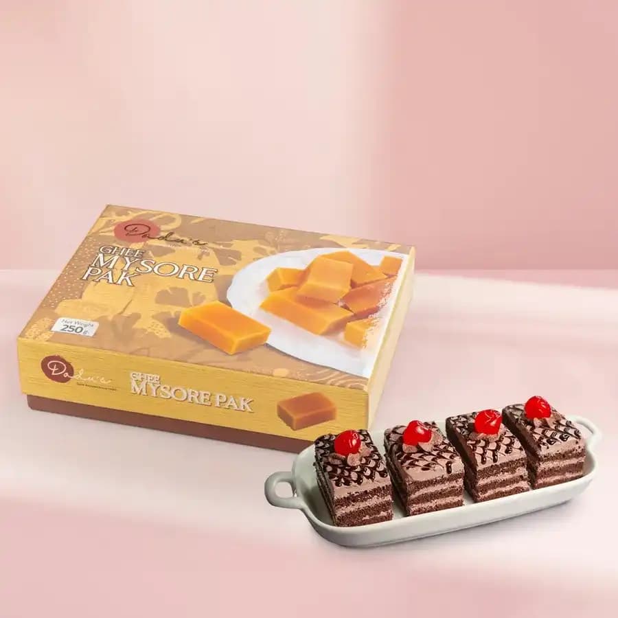 Ghee Mysorepak from Dadus with Chocolate Pastry