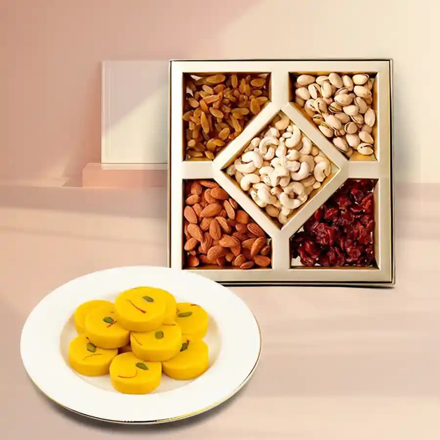 Kesar Peda from Dadus with Assorted Dry Fruits