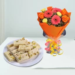 Malai Burfi from G Pulla Reddy with Seasonal Flower Bouquet 1