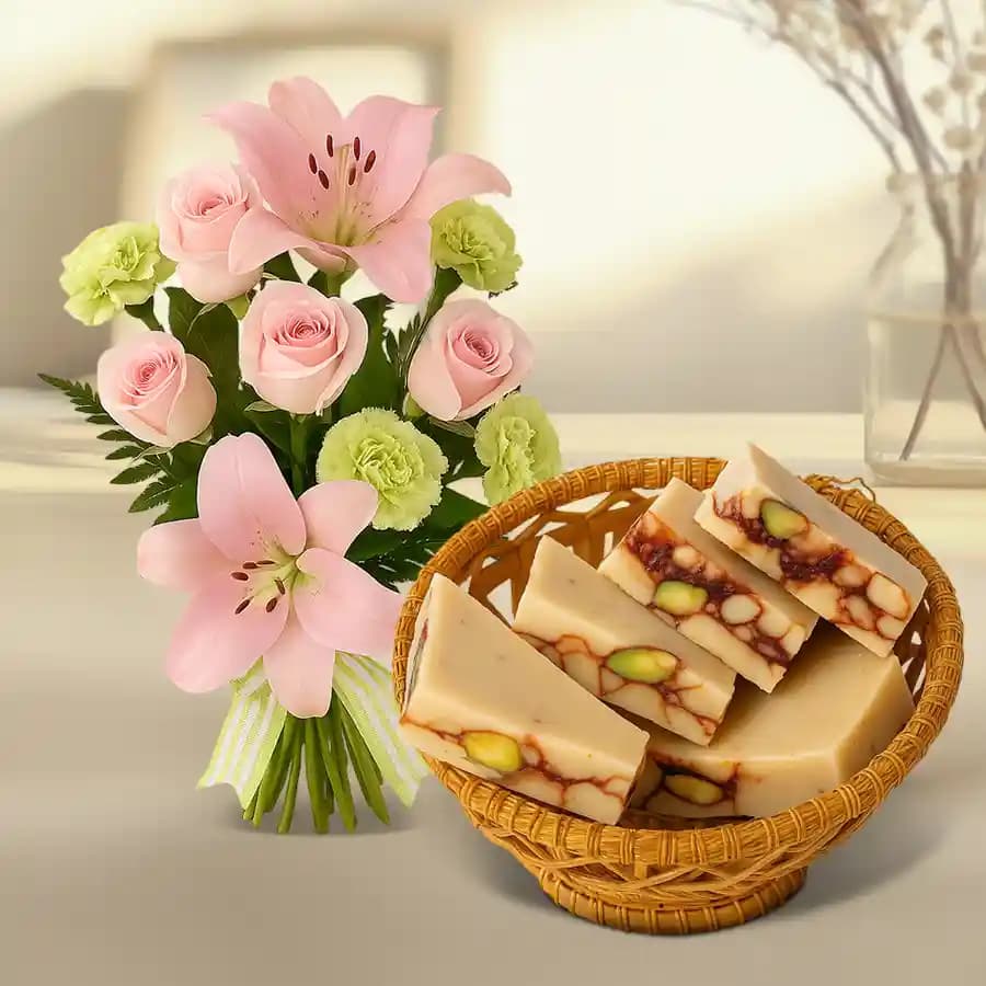 DryFruit Katli from G Pulla Reddy with Flowers Bouquet