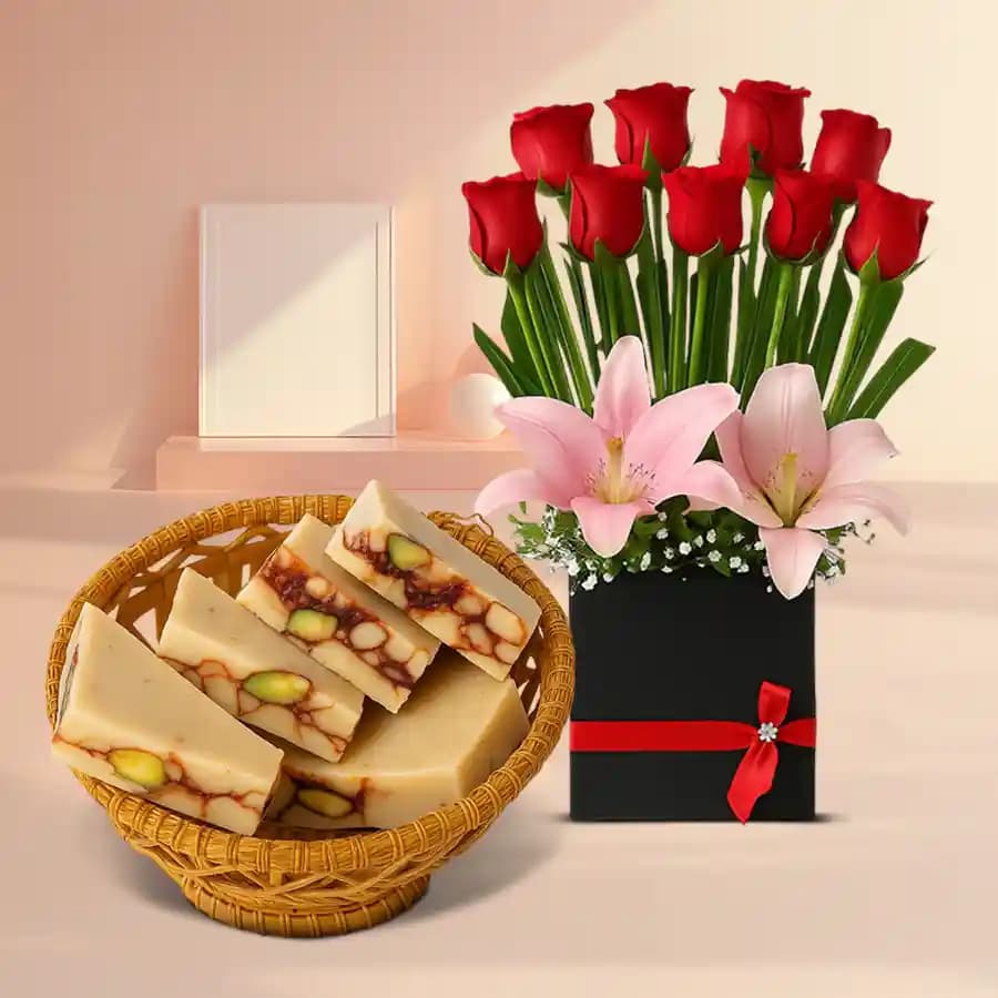 DryFruit Katli from G Pulla Reddy with Designer Flower Arrangement
