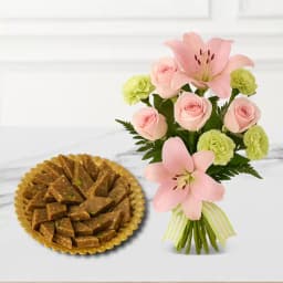 Peppery Cashew Burfi from Almond House with Flowers Bouquet 1