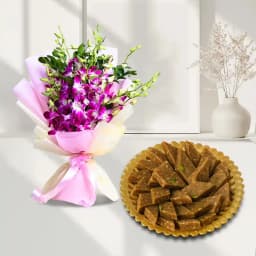 Peppery Cashew Burfi from Almond House with Orchid Bouquet 1