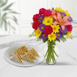 Kaju Pista Sandwich from Almond House with Mixed Flower Arrangement 1