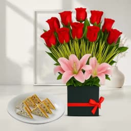 Kaju Pista Sandwich from Almond House with Designer Flower Arrangement 1