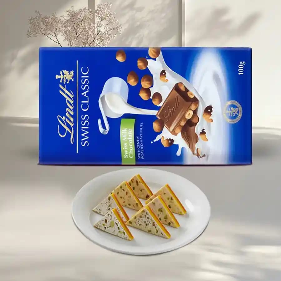 Kaju Pista Sandwich from Almond House with Lindt Excellence Chocolate Bar