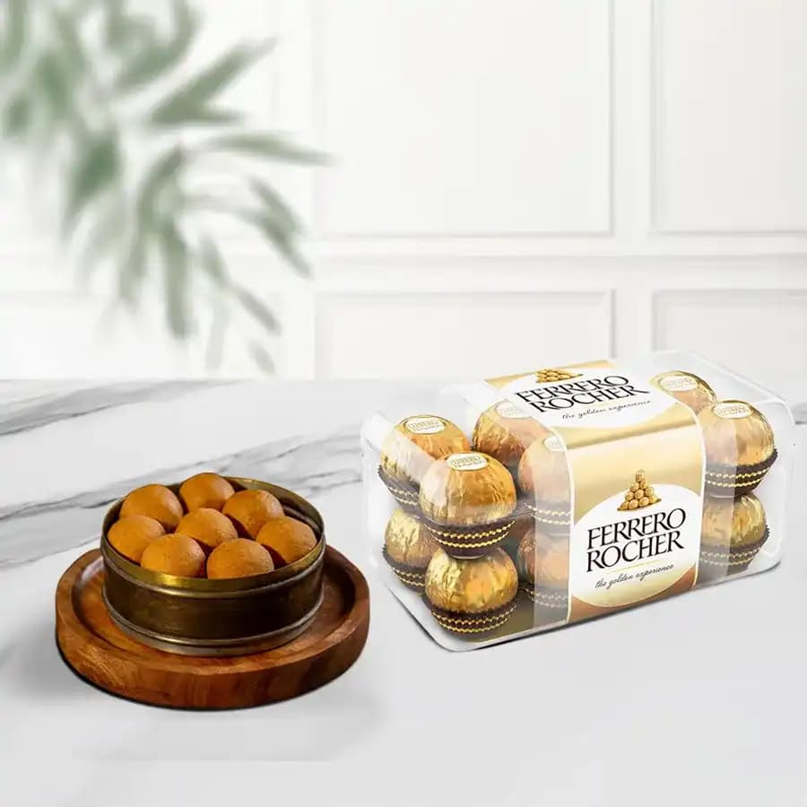 Bellam Sunni Laddu from Almond House with Ferrero Rocher