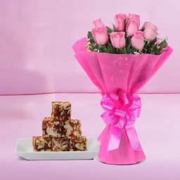 Dry Fruit Burfi from Almond House with Pink Rose Bouquet 1