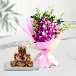 Dry Fruit Burfi from Almond House with Orchid Bouquet 1