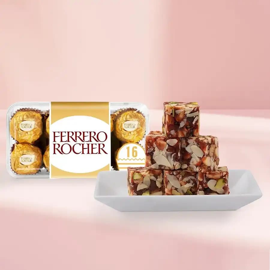 Dry Fruit Burfi from Almond House with Ferrero Rocher