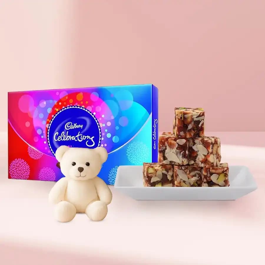 Dry Fruit Burfi from Almond House with Teddy N Cadbury Celebration