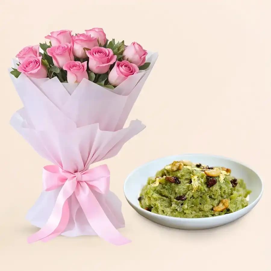Delightful Dudhi Halwa with Elegant Pink Roses