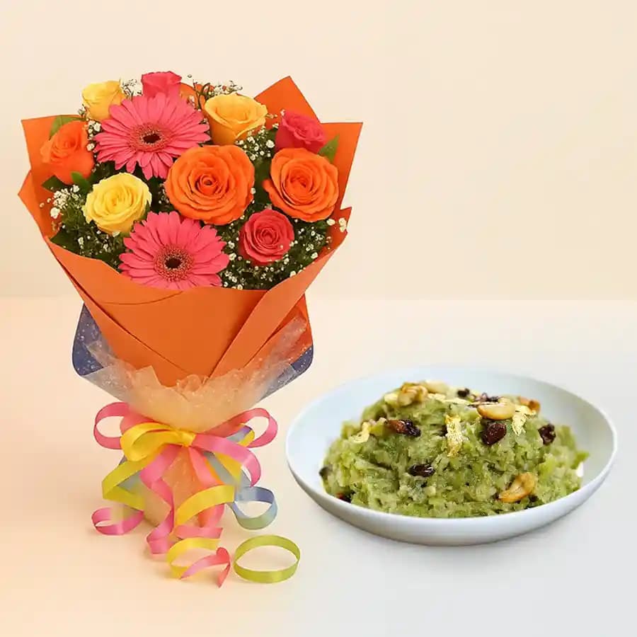 Charming Dudhi Halwa with Fresh Floral Arrangement